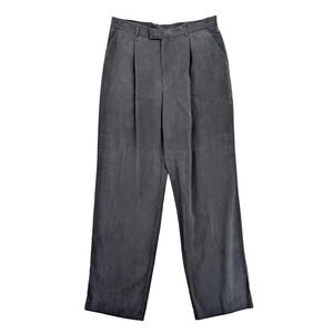 Reunion Mens 100% Silk Pleated Trousers Gray Wide Leg Pants 34x34